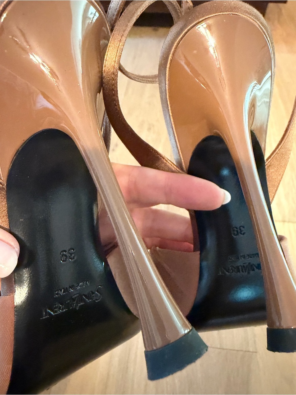 Saint Laurent Lola Brown High Heel Slingback Sandals with Knotted Accent - Picture 3 of 3